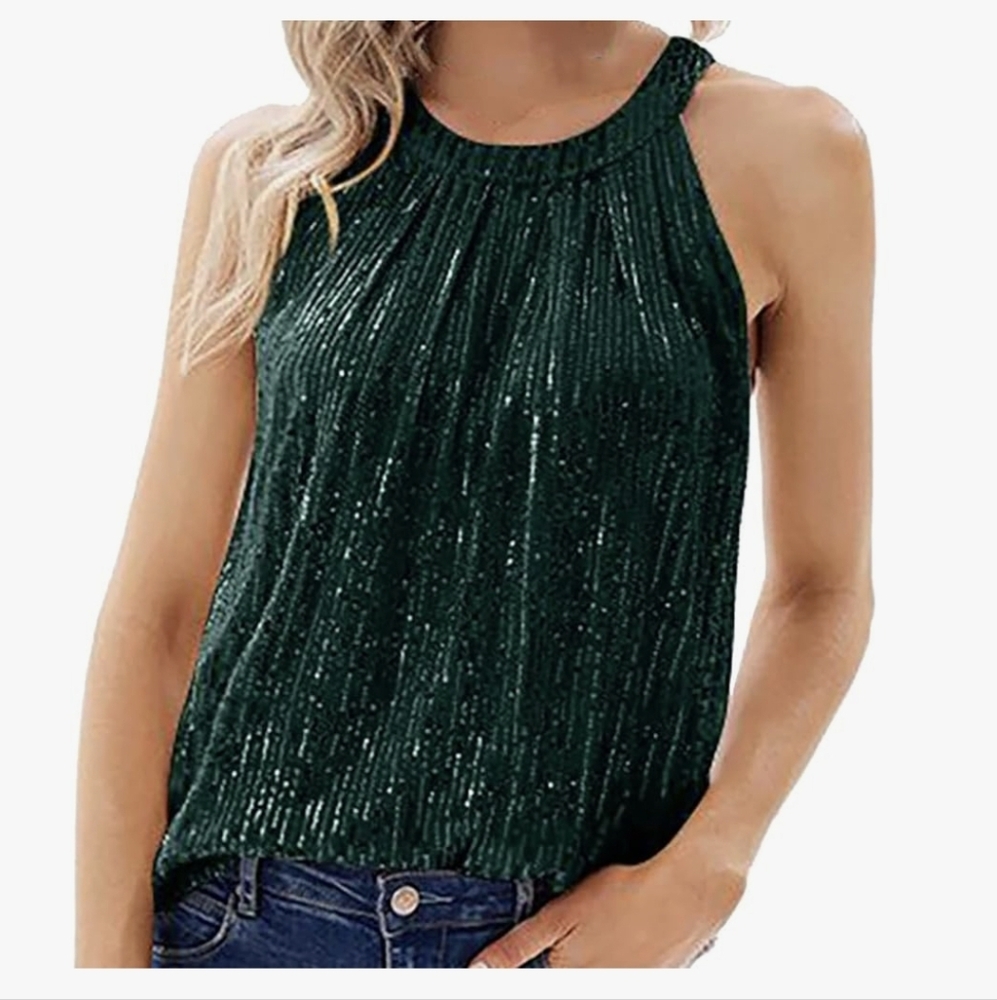 Grace Karin Sequin Halter Top Sz.L NWT Green